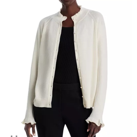 Lafayette 148 Cashmere Hand Beaded Pearl Cream Cardigan Sweater XS